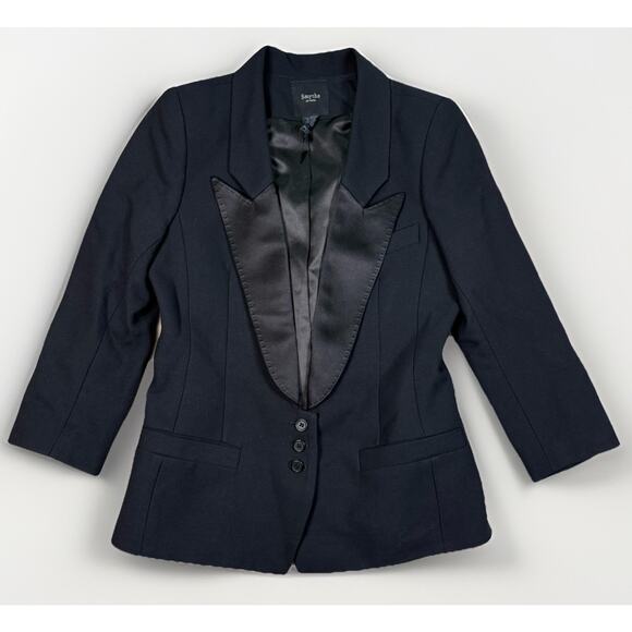 SMYTHE Tuxedo Blazer Black Button Wool Blend Silk Lapel Womens Size 8 - Picture 1 of 11